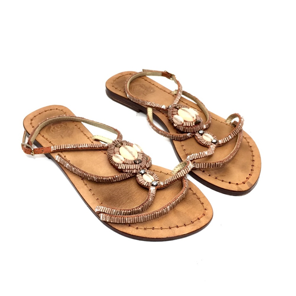 Maliparmi Light Brown Beaded Strappy Sandals